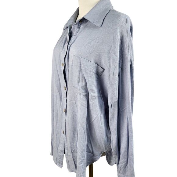 NEW Easel Oversized Small Classic Linen Blend Shirt Light Blue Denim Long Sleeve - Picture 9 of 16
